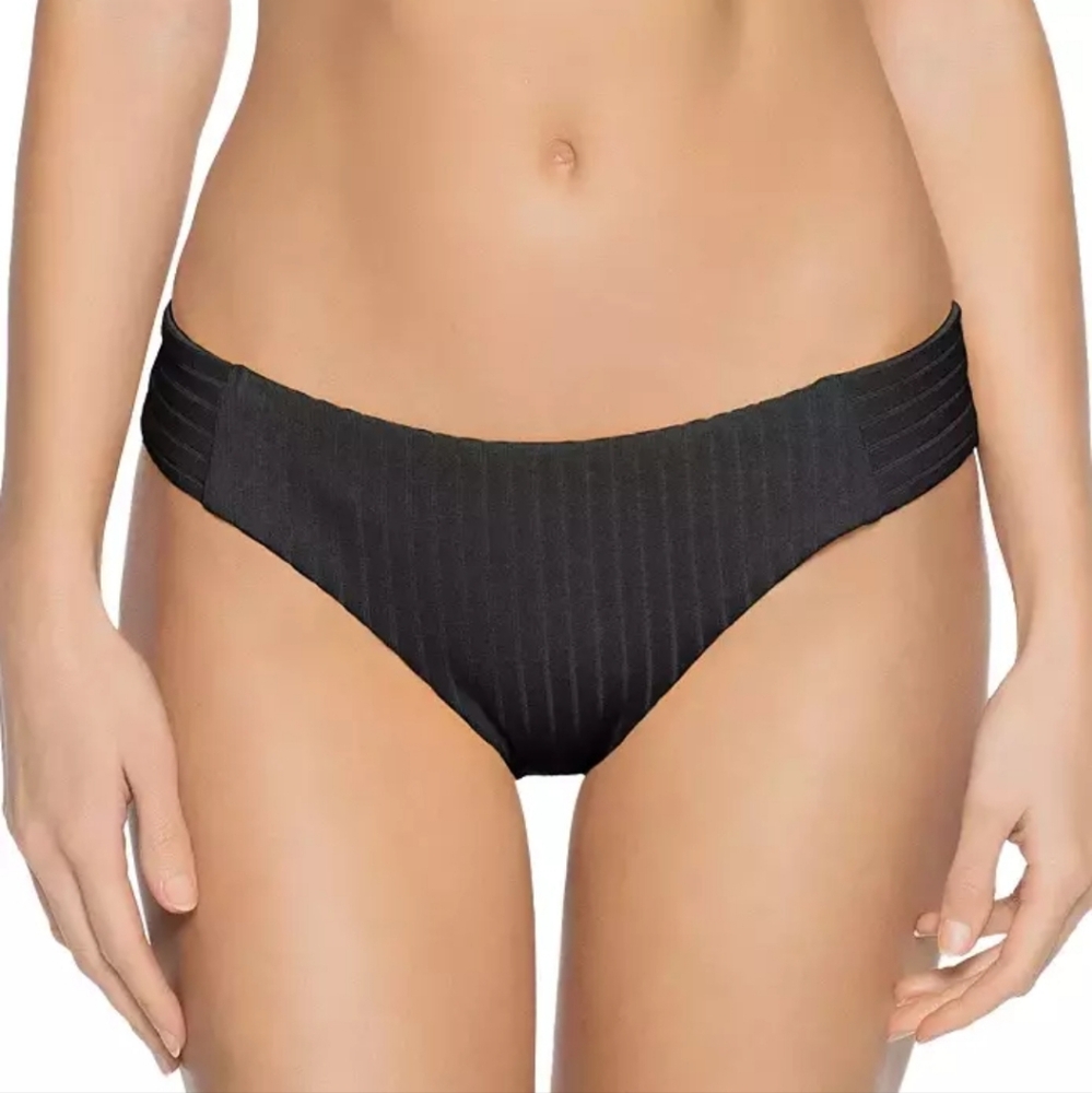 Becca Loreto Bikini Bottom American Fit Low Rise Ribbed Textured Pull-On Black S